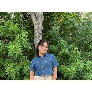 NEW COZY CO. pearl denim short sleeve shrug top in blue